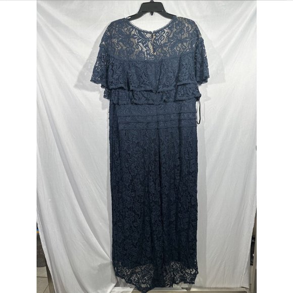 NEW $508 Tadashi Shoji [ PLUS SZ 20W ] Aileen High Low‎ Lace Gown in Blue - Picture 10 of 12